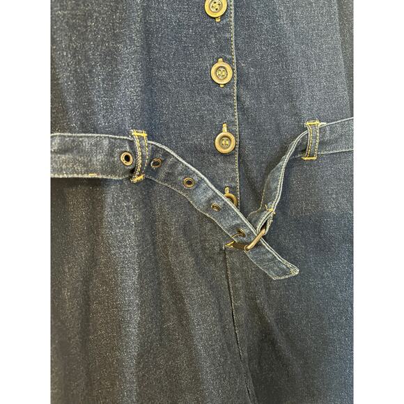 Vintage G.A.S. CO. Dark Denim Wash Button Up Mini Short Sleeve Dress fits small - Picture 3 of 6
